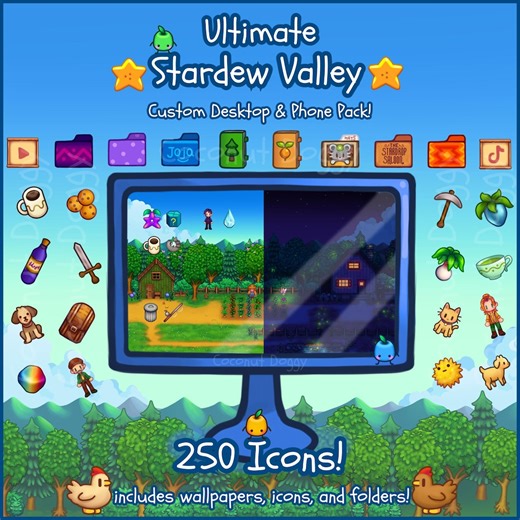 Stardew Valley Mega Pack | Desktop & Phone Theme Pack | Custom Organizer Set With Wallpaper | Icons, Folders, Cursors | Cozy Cute Farm Game - Etsy