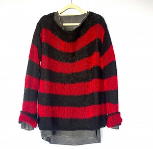 Unisex Mohair Sweater, Red and Black Striped Jumper, Red Striped Pullover, Black Clothing, Men Women Punk Style Mohair Sweater Top by Myaqua - Etsy
