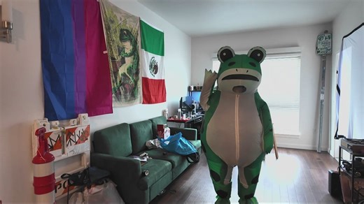 Anti-ICE protester's frog costume gains a reach well beyond the small Portland pond