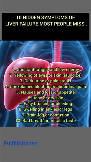 Your liver could be struggling long before you feel any pain. Most people miss the early red flags — but these hidden symptoms quietly signal your liver is overloaded with toxins. Spot them early, act fast, and protect your body’s natural detox engine. 1. Constant fatigue and low energy 2. Yellowing of eyes or skin (jaundice) 3. Dark urine or pale stools 4. Unexplained bloating or abdominal pain 5. Nausea and loss of appetite 6. Itchy or dry skin 7. Easy bruising or bleeding 8. Swelling in ankle