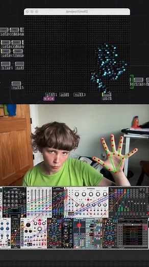 repost @neles0n shaping sound with hands first time exploring @touchdesigner in combination w VCV Rack///// the TD patch runs Mediapipe ((@blankensmithing )),,,tracking the motion of my hands////those signals go into VCV via OSC, allowing to shape the sound — cant wait to further explore this and create an instrument ALSO its my first time using VCV Rack in general// shoutouts to Omri Cohens yt tutorials on how to patch in VCV i created the visual comp with a tutorial by @interactiveimmersivehq
