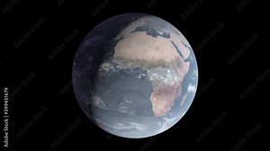 Planet Earth from geostationary orbit. Extremely detailed 24 hour time lapse showing day night cycle with animated weather systems and city lights. View is Directly over zero latitude, zero longitude.