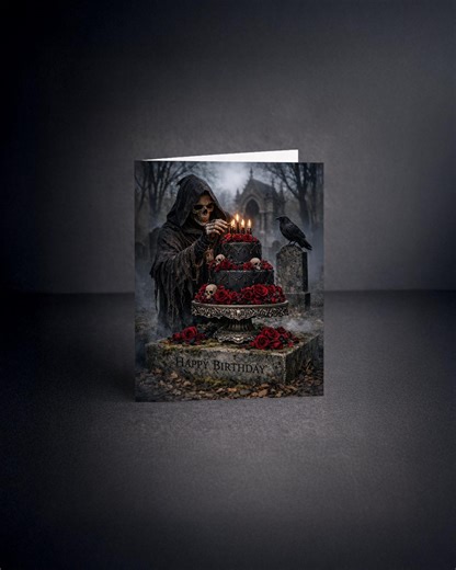 Grim Reaper Birthday Card, Gothic Greeting Cards, Cemetery Cards, Gothic Dark Cards, Spooky Cards, Horror, Emo Birthday, Dark Romance - Etsy