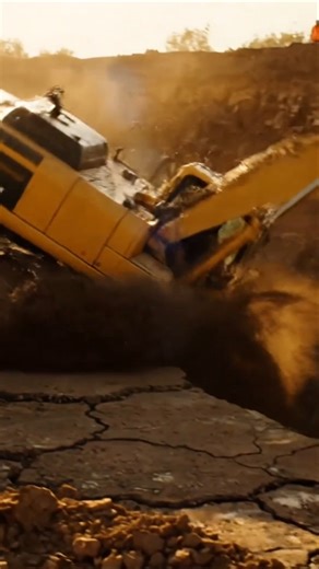 Construction Chaos: Excavator Loses Control and Plunges Into a Deep Pit #shorts