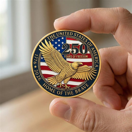 250 Years of Freedom Commemorative Coin, Home of the Brave USA 250th Anniversary Eagle Token, 1776-2026 Patriotic Challenge Coin