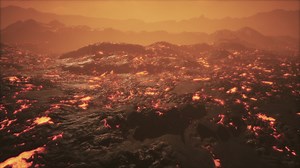 active lava flow and cracks