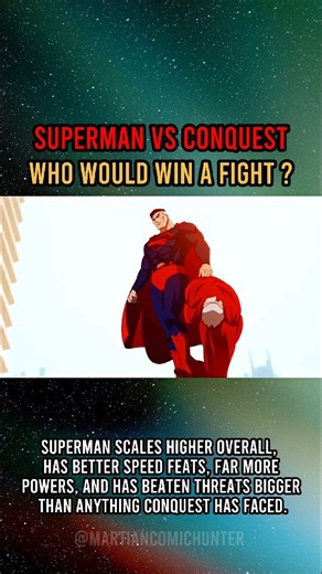 Conquest vs Superman ?? 🩸 CONQUEST (Invincible) – What he brings Conquest is one of the most savage and battle-hardened Viltrumites ever. ✅ Strength: Insane (he can shred other Viltrumites) ✅ Speed: Very fast (combat speed is crazy in Invincible) ✅ Durability: Tank-level (takes brutal damage and keeps fighting) ✅ Mindset: Kills immediately, no hesitation, pure war mentality He’s basically a walking “final boss” in the Invincible universe. ☀️ SUPERMAN (DC) – What he brings Superman is not just s