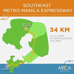 Metro Manila Expressway 1 spans 34 kilometers of semi-elevated tollway from Skyway/FTI to Batasang Pambansa in Quezon City. This government project shall pass through the cities/municipalities of Taguig including Arca South, Taytay, Antipolo, San Mateo, and Quezon City. #InSync [Source: Build Build Build Program] | Arca South