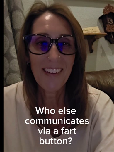 What's the funniest, weirdest, most unique ways your non-speaking people use to communicate with you? Over here we are fond of the fart button. Thank you Miss Emilie for newest one! She LOVES it! And the remote?!! 🤣🤣 I can fart for her which makes her laugh. #medicalmom #humor #communicationskills #nonverbal #adaptiveequipment