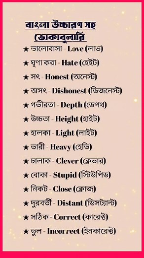 Bangla to English Vocabulary Pronunciation with English meanings