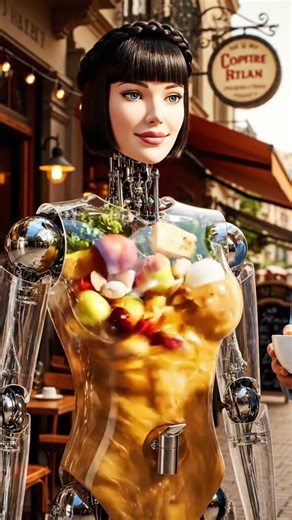Robot Girl With Transparent Body Serves Fresh Smoothies at Paris Café - Future of Food Service! 🤖