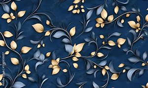 Discover a beautiful floral pattern featuring blue and gold elements suitable for various decor styles, adding elegance to any space
