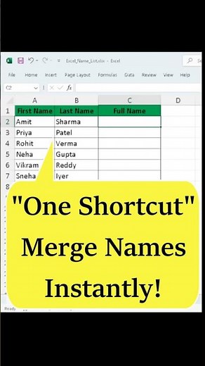 Quickly Combine Names in Excel #excel #exceltips #exceltutorial #excelformula #computereducation