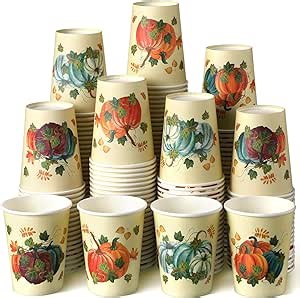 Umigy 100 Pcs 9 oz Fall Disposable Paper Cups Pumpkin Thanksgiving Party Supplies Maple Leaves Cups for Coffee Juice Hot Cold Drink Thanksgiving Decorations(Cute Pumpkin)