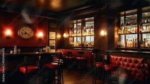 bar interior with classic and vintage style, smooth looping video 4K animation
