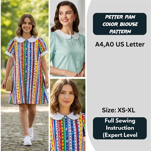 Peter Pan Collar Blouse Sewing Pattern PDF | A0, A4 & US Letter | DIY Blouse Instructions - Etsy