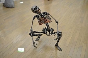 Scrap metal skeleton sculpture