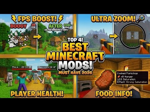 Top 4 Best Minecraft Mods For MCPE 2026 (FPS Boost + Zoom + More) Also Full Installation Process |