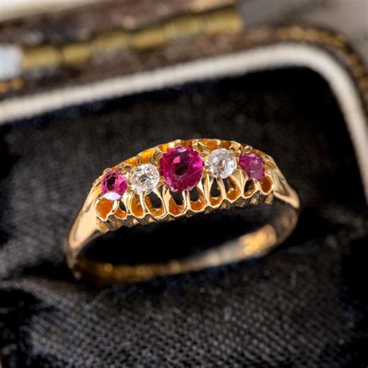 Beautiful Antique Edwardian English 18K Gold Diamond Ruby Ring C1912 - Etsy