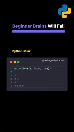 Coding with pikachu on Instagram: "Test your logic with this Python MCQ quiz and level up your coding skills 🚀 Perfect for: ✅ Beginners ✅ Students ✅ Developers preparing for interviews ⚠️ Only real coders will get this right. Drop your answer in the comments 👇 Save & share with your coding squad 💻🔥 #Python #PythonQuiz #PythonMCQ #LearnPython #PythonProgramming CodingQuiz CodeDaily ProgrammingQuiz DeveloperLife PythonLearners CodingCommunity CodeNewbie 100DaysOfCode PythonTips PythonDeveloper