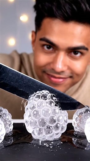 8K ICE RASPBERRY CUTTING ASMR 🍓 | Frozen Crystal Raspberry Slicing with Name Sound | Ultra Realistic