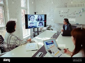 Business team in the conference room open video conference Stock Photo - Alamy
