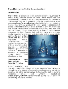 Trace Elements Worksheet Marine Science Sub-Plan Classwork Homework