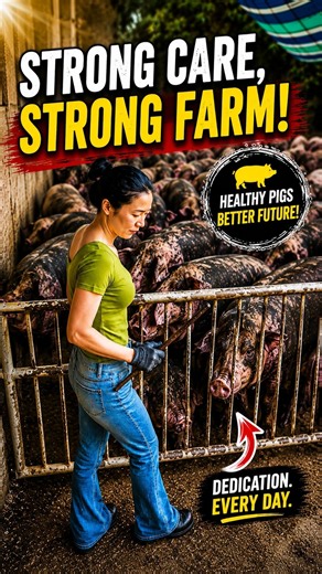 🐷💪 Strong Care, Strong Farm! Female Farmer Managing Pigs