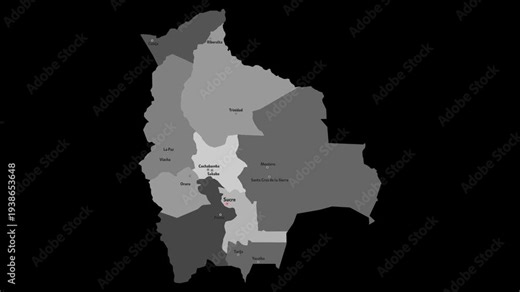 Vector map of Bolivia with names of cities and with borders city