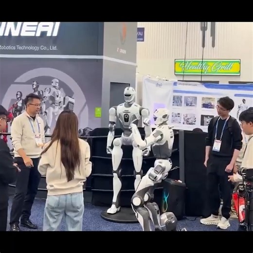 AIBot Hub | AI & Robotics Hub on Instagram: "Man tries to catch a falling humanoid robot at CES An absolute alarming moment at @CES 2026: a human instinctively tries to catch a falling humanoid robot, like it’s a toddler instead of a several-hundred-kilo machine from the future. This clip perfectly captures where robotics is right now. The hardware is impressive, the ambition is massive, but these systems are still learning how to exist in the real world, one stumble at a time. Moments like this