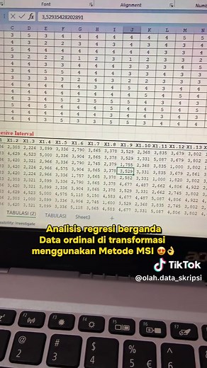 Data ordinal di transformasi dengan metode MSI di excel dan dilanjutkan dengan analisis regresi berganda serta asumsi klasik sampai lolos uji #manipulasidataspsssmartpls #ujivaliditasdanreliabilitas #transformasiMSI #metodeMSI