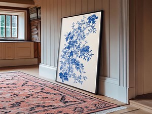 Blue Floral Chinoiserie Art: Framed Canvas Print - Etsy