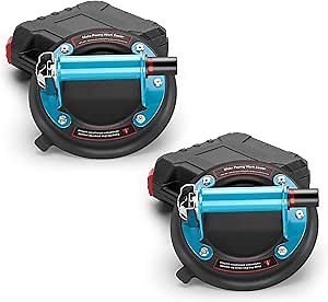 2 Pack Glass suction cups with Metal Handle, 8" Heavy Duty Hand-held Vacuum Suction Cup Lifter for Granite & Glass Lifting, 480 lbs Load Capacity w/Free Carrying Case