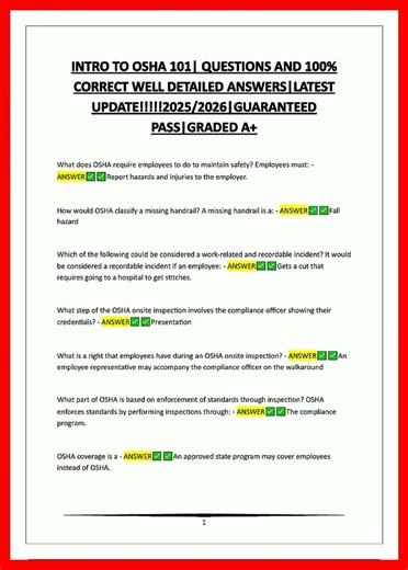 Intro To Osha 101 Questions And 100 Correct Well Detailed Answerslatest Update20252026guaranteed Pas