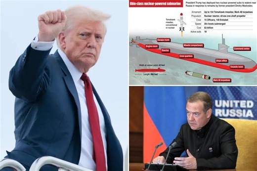 Trump moves two nuclear subs closer to Russia in response to ‘provocative statements’