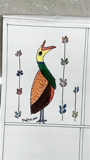 Colorful Folk Bird Drawing | Easy Step by Step Art Tutorial #animalart #drawingowl #creativeartemoji