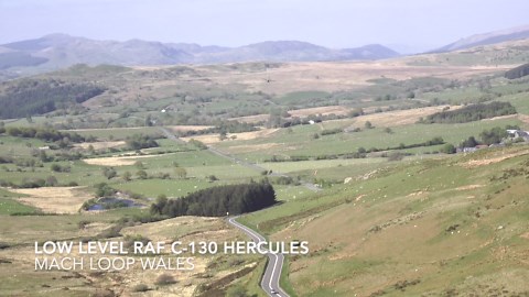 RAF C-130 Hercules Low-Level Flyby Through Narrow Valley