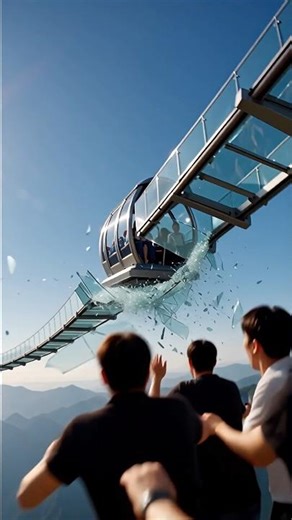 😭How Shocked! Cliff ride disaster - The glassbridge tumbled down! #shorts #accident #glass #ride