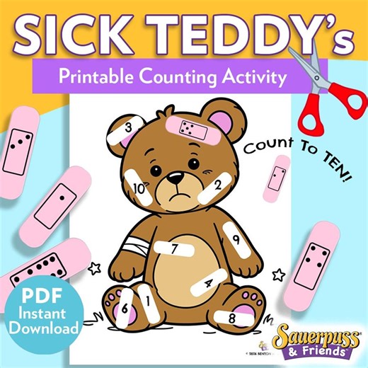 Sick Teddy Counting Activity, Printable Number Recognition Game for Preschool & Kindergarten, Fine Motor Math Center - Etsy UK
