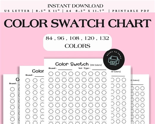 Color Swatch Chart Printable – Blank Color Palette for Artists – 84/96/108/120/132 Colors (PDF) - Etsy