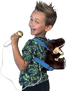 Singing Machine Portable Karaoke Machine for Kids, Plush Toy Backpack with Microphone - The Sing Along Crew, Lil Rex (Brown & Beige) - Built-In Karaoke Speaker with Songs, Sound Effects, & Recorder