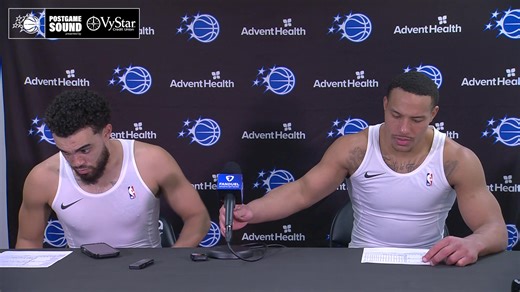 Desmond Bane and Tyus Jones speak to the media after the W in Portland 🎙️ VyStar Credit Union | Orlando Magic