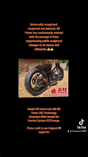 Universally recognised, respected and admired, BM Power has continuously evolved with the passage of time, experiencing subtle sculptural changes to its stance and silhouette 👍👍 Honda C70 street cub with BM Power CNC Technology Aluminium Billet Handle Bar Bracket System (V2) Orange. Facebook: bmpower1980 (https://www.facebook.com/bmpower1980/) Instagram: bmpower1980 (https://instagram.com/bmpower1980?igshid=YmMyMTA2M2Y=) TikTok: bmpower1980 (https://vt.tiktok.com/ZSRdJG4Se/) YouTube: BM Power 