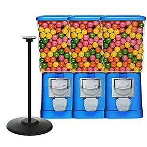 Gumball Machine with Stand - 3 Blue Vending Machines Bundled with Refill - Bubble Gum Machine for Kids - Coin Gumball Machine - Commercial Gumball Capsule Bouncy Ball Machine