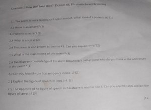 Question 2: How Do I Love Thee? (Sonnet 43) by Elizabeth Barret... | Filo