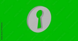 Animation of rotation of a white keyhole symbol with shadow. Simple and complex rotation. Seamless looped 4k animation on green chroma key background