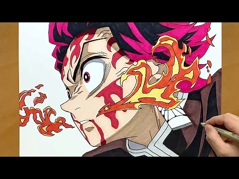 Drawing Tanjiro Kamado Sun Breathing || Demon Slayer || Full Colored Anime Art Tutorial