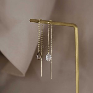 NEW ‣ Chloe • Gemstone Drop Threader Earring • 925 Silver Chain Threader • Teardrop Gemstone Threader - Etsy