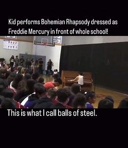 Queen and Freddie Mercury posters at oldmansrock.com Wow he didn’t just perform bohemian rhapsody... He performed bohemian rhapsody as freddie mercury. The kids got guts. Respect. 95% Of these kids have no idea what Bohemian Rhapsody is.....just shows you how timeless a masterpiece can be, based on their response. I bet the teachers got more out of this performance than any of the kids! #freddiemercury #queenband #bohemianrhapsody #artrock #kidsinging #queencover #progressiverock #poprock #indie