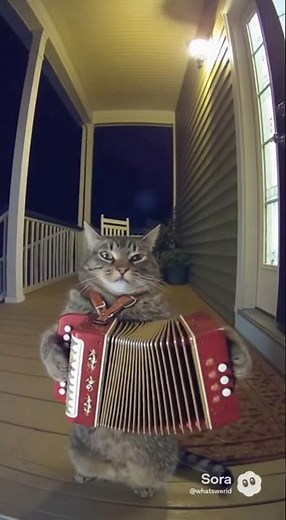 Cat playing polka with the accordion on the Front porch at 1AM #cats #polka #catshorts #catvideos